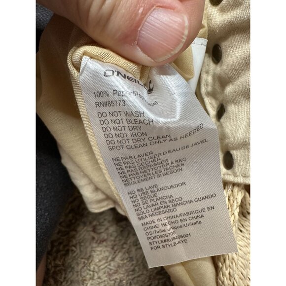 ONeill Womens Woven Straw Tote Bag Wooden Handles Beige/Navy/Brown Beach Design - Picture 6 of 7